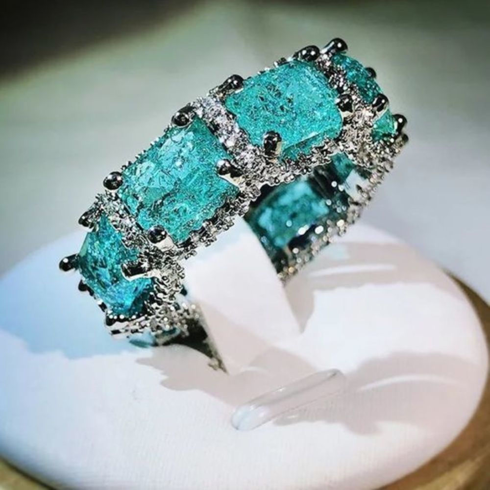 New Sterling 925 Turquoise Stone Cz Crystal $600 Huge Ring Size 5/6 Huge Looks